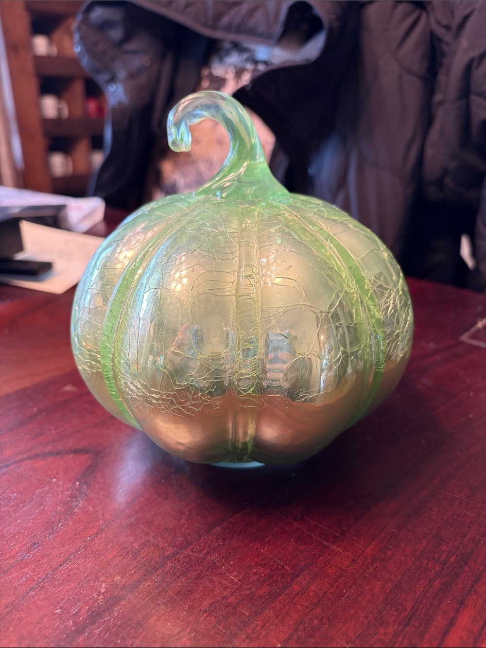 Glass Pumpkin Decorative Sculpture - Green  never used absolutely beautiful